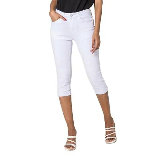 Produktbild: Nina Carter P260 Damen Capri Skinny Fit Jeanshosen HIGH Waist Sommer Jeans (Weiß (P230-2), XL)