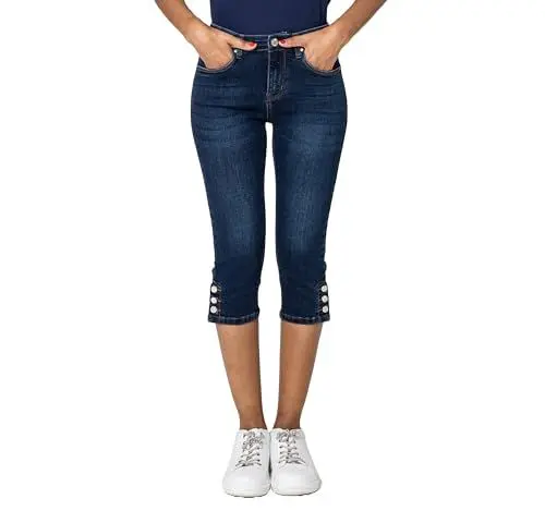 Produktbild: Nina Carter P516 Damen Capri Slim Fit Jeanshosen HIGH Waist Sommer Jeans (Dunkelblau (P516-2), XL)