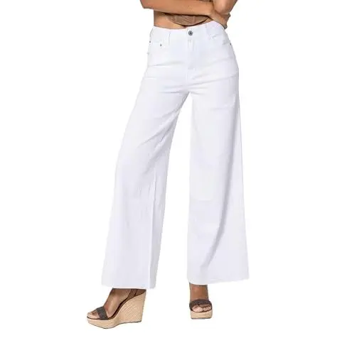 Produktbild: Nina Carter YY300 Damen High-Waisted Jeans Wide-Leg Flared Stretch Jeanshosen Used Look (Weiß (YY-300-10), XL)