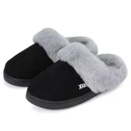 Produktbild: NineCiFun Damen Herren Winter Hausschuhe Warme Flauschige Plüsch Pantoffeln rutschfest Outdoor/Indoor Flache hüttenschuhe （38/39EU,Schwarz