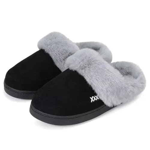 Produktbild: NineCiFun Damen Herren Winter Hausschuhe Warme Flauschige Plüsch Pantoffeln rutschfest Outdoor/Indoor Flache hüttenschuhe （38/39EU,Schwarz