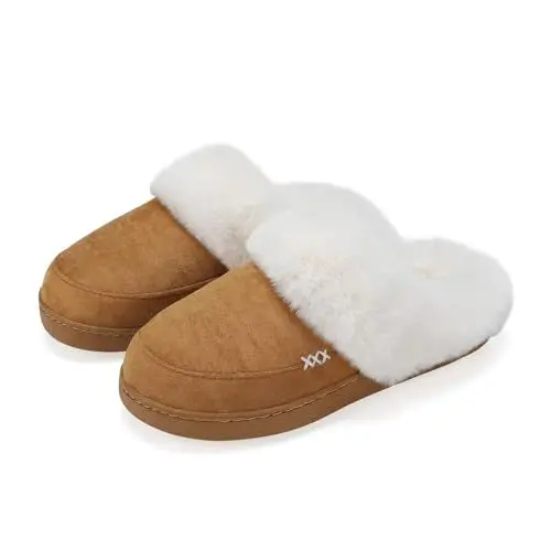 Produktbild: NineCiFun Damen Winter Hausschuhe Warme Flauschige Plüsch Pantoffeln rutschfest Slip on Flache hüttenschuhe (38/39EU,Camel)
