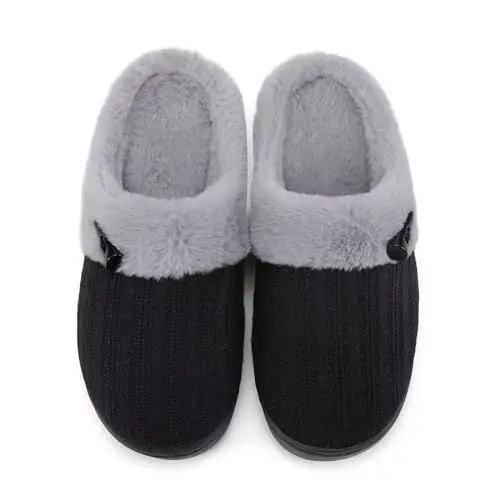 Produktbild: NineCiFun Hausschuhe Damen Winter Wärme Bequem Plüsch Memory Foam rutschfeste Indoor Pantoffeln(EU40/41,Schwarz)