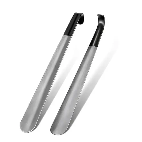 Produktbild: NINEMAX Schulöffel Metall Lange 42 cm Lange Schuhanzieher Metall Set 2er Schuhlöffel Lang Stabil Shoe Horn Mit Schwarze Hülle für Edelstahl