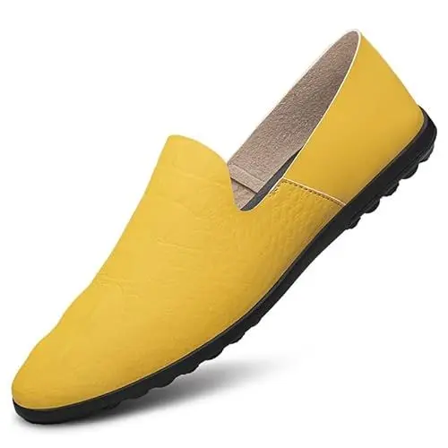 Produktbild: Ninepointninetynine Herren-Loafer, runde Zehenpartie, PU-Leder, Krokodil-Print, Smoking-Schuhe, Flacher Absatz, bequem, rutschfest, modische Wander-Slipper(Yellow,40 EU)