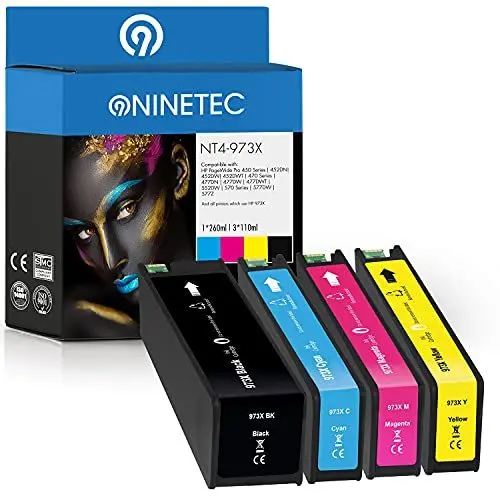 Produktbild: NINETEC 4X Druckerpatronen kompatibel mit HP 973X HP973 973 XL für PageWide Pro MFP 477dw 577dw 452dw 477dn 452dn 577z 552dw Multipack (schwarz, Cyan, Magenta, Yellow, 4-Pack)