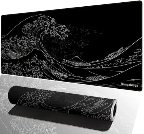 Produktbild: Ningchuya XL Gaming Mauspad- 700x300mm Mousepad- Vernähte Kanten- Gamer Desk Mat- rutschfeste Gummibasis (70x30 Waveblack02)