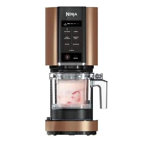 Produktbild: Ninja CREAMi Eismaschine & Frozen Dessert Maker mit 3 Behältern, 7 Programmen, macht Eiscreme, Gelato, Sorbet, Smoothie Bowl, Milchshakes und mehr, macht 1,4 L Eiscreme, Schwarz & Kupfer, NC300EUCP