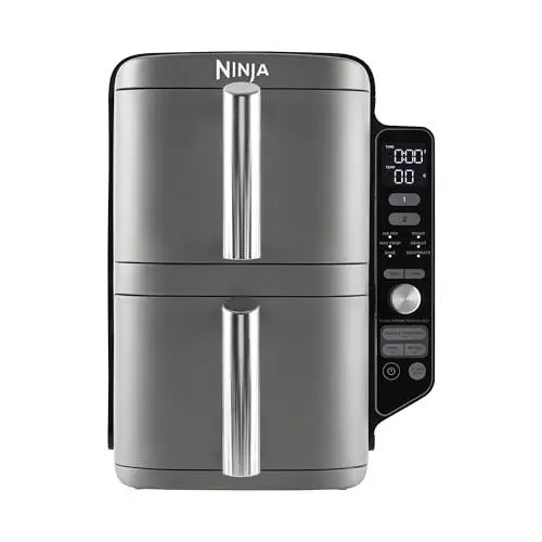 Produktbild: Ninja Double Stack XL Air Fryer Heißluftfritteuse, 9,5L Airfryer, Doppelkorb-Heißluftfritteuse mit 4 Kochstufen, 2 Körben, 2 Rosten, platzsparendes Design, 6 Kochfunktionen, 8 Portionen, Grau SL400EU