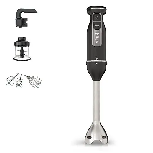 Produktbild: Ninja Foodi 3-in-1 Stabmixer, Handmixer & Zerkleinerer, Stufenweise Anlauf, 2 Misch- und 5 Rührgeschwindigkeiten zum Zerkleinern, Mischen, Kneten und mehr, spülmaschinenfest, 850W, Schwarz CI100EU
