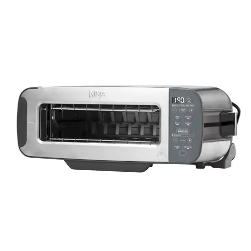 Produktbild: Ninja Foodi 3-in-1 Toaster, Elektrogrill mit Deckel, Panini-Presse mit Flip-Design, 7 Kochfunktionen, 7 Toastlinien, Backblech und Krümelschale, Edelstahl, ST202EU
