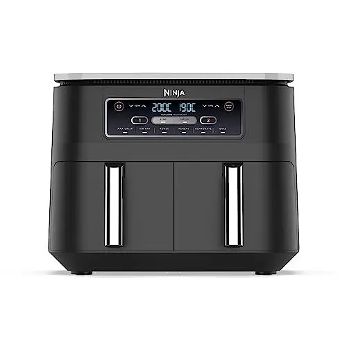 Produktbild: Ninja Foodi Dual Zone Digitale Heißluftfritteuse, 7,6L Airfryer, 2 Fächer, Antihaftbeschichtung, spülmaschinenfeste Körbe, 6-in-1, 4-6 Portionen, Schwarz AF300EU