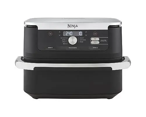 Produktbild: Ninja Foodi FlexDrawer Dual Zone Heißluftfritteuse, Airfryer mit 10,4-Fach und herausnehmbarem Trenner, Antihaftbeschichtung, spülmaschinenfester Korb, 7-in-1, Schwarz AF500EU