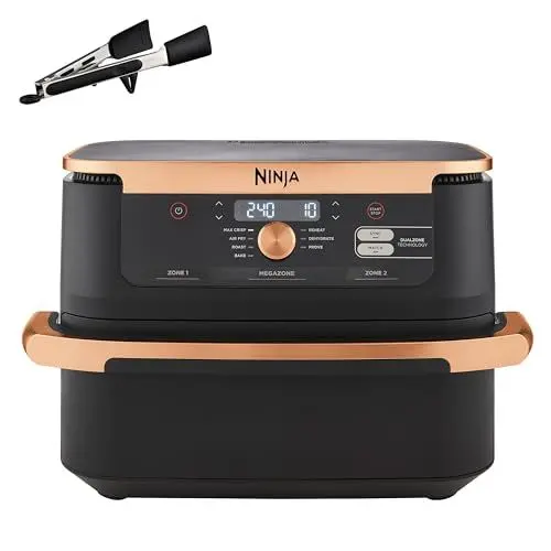 Produktbild: Ninja Foodi FlexDrawer Dual Zone Heißluftfritteuse, Airfryer mit 10,4-Fach und herausnehmbarem Trenner, Antihaftbeschichtung, spülmaschinenfester Korb, 7-in-1, Schwarz & Kupfer, AF500EUCP