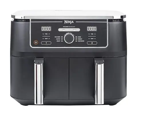 Produktbild: Ninja Foodi MAX Dual Zone Digitale Heißluftfritteuse, 9,5L Airfryer, 2 Fächer, Antihaftbeschichtung, spülmaschinenfeste Körbe, 6-in-1, 8 Portionen, Schwarz AF400EU