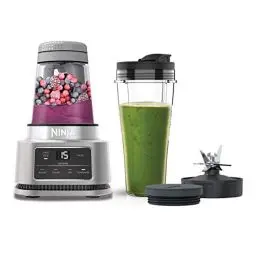 Produktbild: Ninja Foodi Power Nutri Mixer 2-in-1, Smoothie-Bowls Maker, dicke Aufstriche & gefrorene Getränke mixen, Automatikprogramme, 700ml Becher & 400ml Schüssel mit Power-Rührer, 1100W, Silber CB100EU