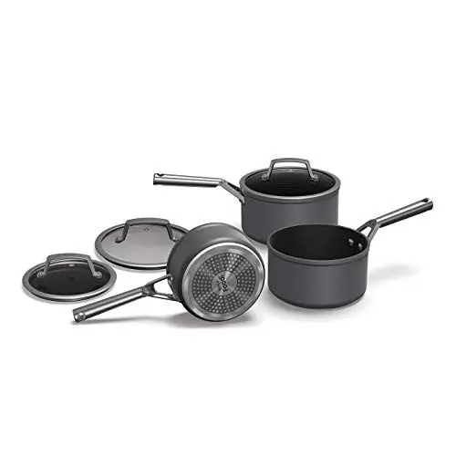 Produktbild: Ninja Foodi ZEROSTICK 3-teiliges Kochtopfset mit Glasdeckeln, langlebige Antihaftbeschichtung, hart eloxiertes Aluminium, backofen- und spülmaschinenfest, Induktionskompatibel, Grau, C33000EU