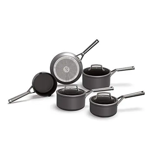 Produktbild: Ninja Foodi ZEROSTICK 5-teiliges Pfannenset mit Glasdeckeln, antihaftbeschichtet, hart eloxiertes Aluminium, induktionsgeeignet, backofen- und spülmaschinenfest, Edelstahlgriff, Grau, C35000EU