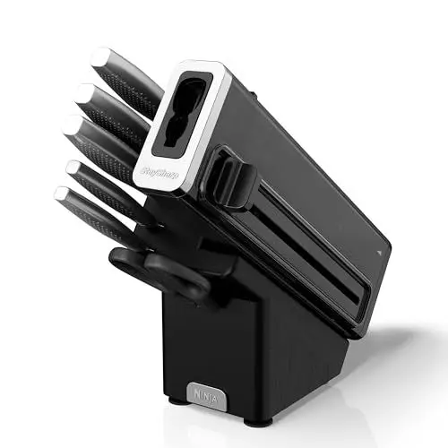 Produktbild: Ninja StaySharp Messerblock mit integriertem Schärfer, scharfes 6-teiliges Messerset mit 5 verschiedenen Messern und 1 Schere aus Edelstahl, Anthrazit, K62006EUUK