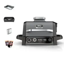 Produktbild: Ninja Woodfire Electric BBQ Grill & Smoker & Air Fryer, 7-in-1 Outdoor BBQ Grill, Air Fry, Smoke, Roast, Bake and more, Weather Resistant, Non-Stick, Portable, Electric, Grey/Black OG701EU