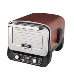 Produktbild: Ninja Woodfire Outdoor-Ofen, 8-in-1-Pizza- Ofen, BBQ-Smoker mit Bratrost, Pro-Heat-Schale, Pizzastein, Holzpellets & Schaufel, elektrisch, 6 Pizza-Einstellungen, Burnt Orange OO101EU