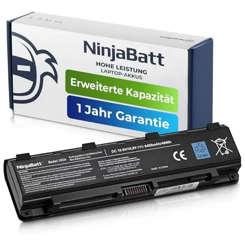 Produktbild: NinjaBatt Akku für Toshiba PA5024U-1BRS PABAS260 Satellite C850 C850D C855 C870 L850 L855 L870 P850 PABAS262 PA5109U-1BRS PA5026U-1BRS - Hohe Leistung (6 Zellens/4400mAh/48wh)