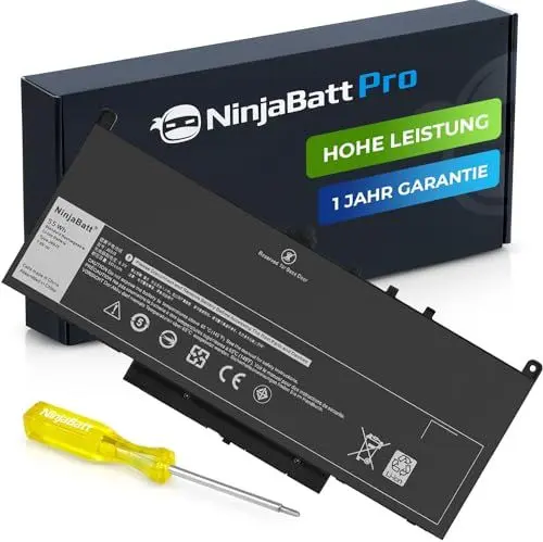 Produktbild: NinjaBatt für Akku Dell Latitude E7270 E7470 J60J5 PDNM2 MC34Y 451-BBSY 451-BBSU WYWJ2 242WD R1V85 GG4FM 1W2Y2 NJJ2H R97YT F1KTM 5F08V - Hohe Leistung (7.6/55Wh)