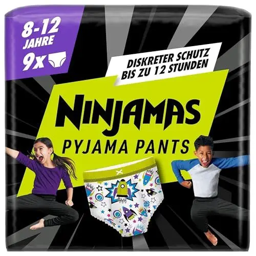 Produktbild: Ninjamas Pyjama Pants Raumschiff, 9 absorbierende Nachthöschen, 8 Jahre, 27kg-43kg, Auslaufschutz für die ganze Nacht