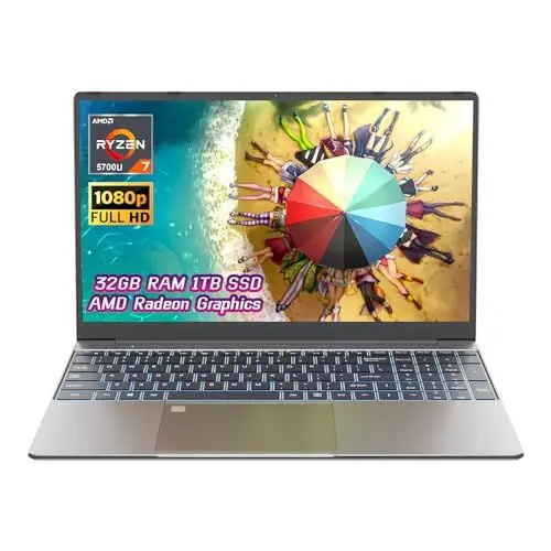 Produktbild: Ninkear A15 Plus Laptop 15,6 Zoll FHD-Bildschirm AMD Ryzen™ 7 5825U bis zu 4,3 GHz 32 GB DDR4 1 TB SSD Laptop mit Hintergrundbeleuchtung und Fingerabdruck-Entsperrung Win 11