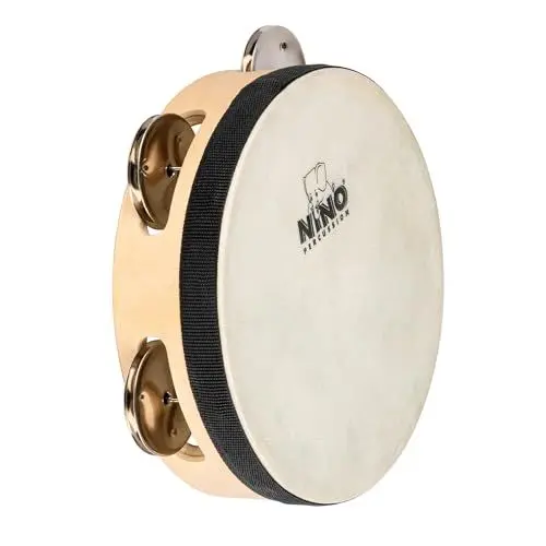 Produktbild: Nino Percussion Headed Wood Tambourine - Musikinstrument für Kinder ab 3 Jahren - Durchmesser 6 Zoll - 1 Reihe Jingles - Ahorn Sperrholz, Natur (NINO942)