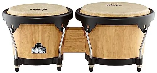 Produktbild: Nino Percussion Wood Bongo Instrument - Musikinstrument für Kinder ab 5 Jahren - 2 Handtrommeln - Siam Eiche, Natur und Schwarz (NINO3NT-BK)