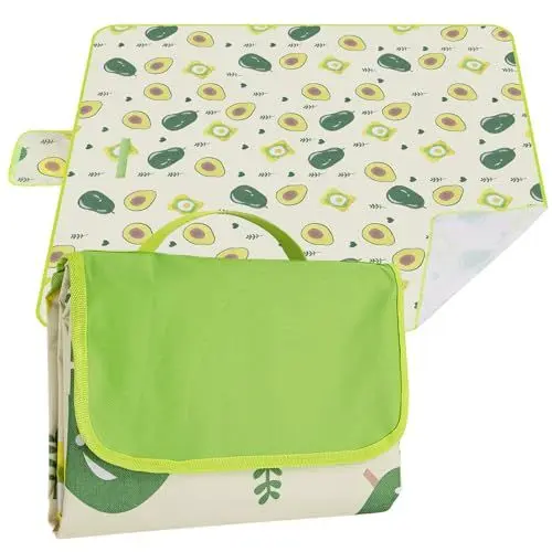 Produktbild: Ninonly Picknickdecke Wasserdicht Picknickdecke 200 x 200cm Tragbare Waschbar Extra Große Stranddecke Sandfreie Mit Tragegriff Leicht Tragbar Isoliert für Camping, Picknick, BBQ, Avocado