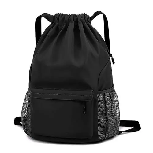 Produktbild: Ninonly Turnbeutel mit Kordelzug, Sportbeutel Rucksack Wasserdichter mit Aussentasche für Damen Herren Jungen, Sportrucksack für Reisen Sport Schwimmen Strand