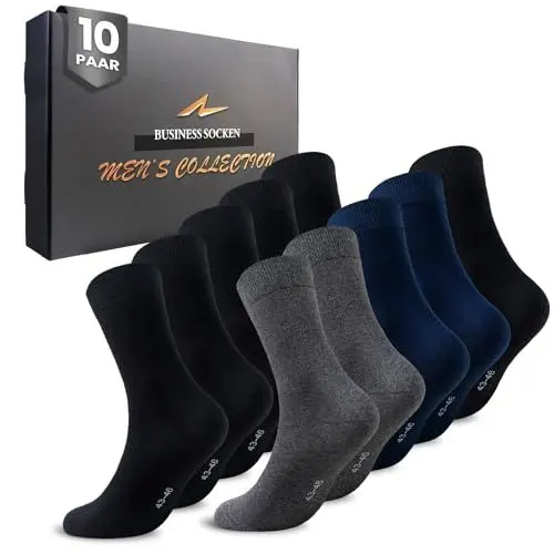 Produktbild: Niorasen 10 Paar Socken Herren Baumwolle Herrensocken Atmungsaktive ohne drückende Naht Business Socken Damen Anzugsocken mit Komfortbund 6x Schwarz 2x Navyblau 2x Grau 43-46