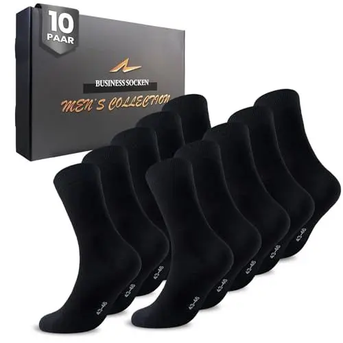 Produktbild: Niorasen 10 Paar Socken Herren Baumwolle Herrensocken Atmungsaktive ohne drückende Naht Business Socken Damen Anzugsocken mit Komfortbund Schwarz 43-46
