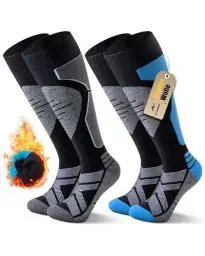 Produktbild: Niorasen 2 Paar Merino Skisocken Herren Damen, Thermo Snowboard Socken, Skistrümpfe mit Polsterung, Wärme Kniestrümpfe für Skifahren, Snowboarden, Outdoor Wintersport, Size L, Schwarz Blau