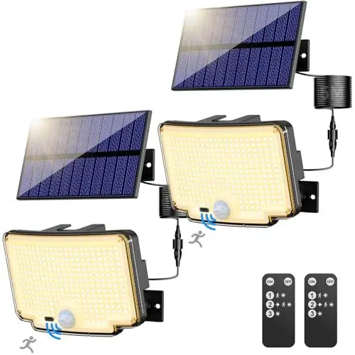Produktbild: nipify 2 Stück Solarlampen für Außen mit Bewegungsmelder, 310LED 3 Modi Solarleuchte Aussen 270° Weitwinkelbeleuchtung, IP65 Wasserdichte Solar Aussenleuchte Wandleuchte Warmweiß