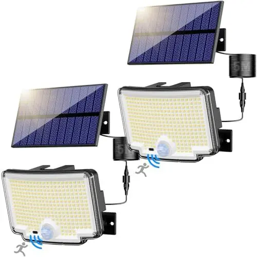 Produktbild: nipify 2 Stück Solarlampen für Außen mit Bewegungsmelder, 310 LED Super Helle 3 Modi Solarleuchte Aussen mit 270° Weitwinkelbeleuchtung, IP65 Wasserdichte Solar Wandleuchte mit 5M Kabel für Garten