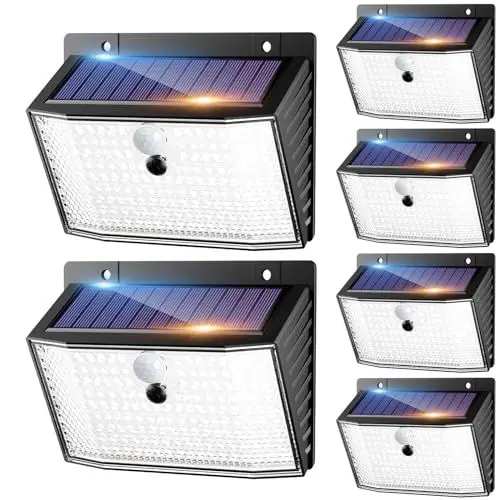 Produktbild: nipify Solarlampen für Außen mit Bewegungsmelder, 6 Stück 3 Modi Solarleuchten Aussenleuchte IP65 Wasserdichte, 168 LED Superhelle Solar Wandleuchte für Aussen Garage Wand