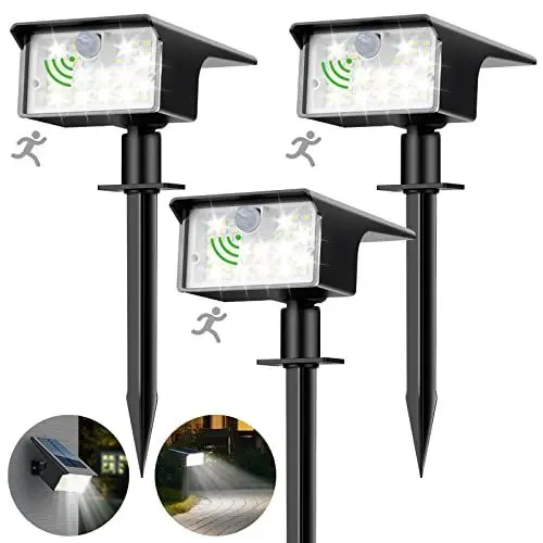 Produktbild: nipify Solarlampen für Außen mit Bewegungsmelder 3 Stück, 3 Modi Solarstrahler Garten, IP65 Solar Gartenleuchten Solarleuchten Aussen Weg Hof Kaltweiß
