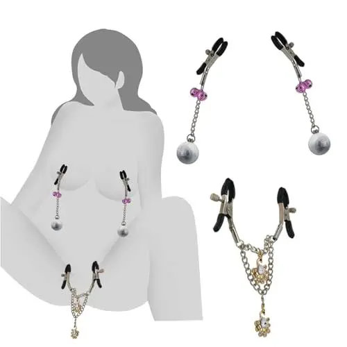 Produktbild: Nippelklemme für Frauen mit Nippel Klitoris Clip mit Kette Nippelklemmen für Männer Fetisch Nipple Clamps Extreme mit Glaskugel Adult Couple Flirting Brustwarzenklemmen Intimschmuck Toys Damen für Sex