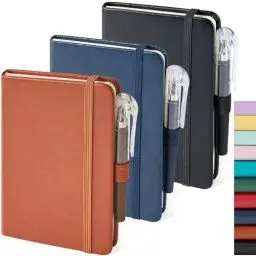 Produktbild: NIRMIRO Notizbuch A6 Notizblock Klein, 3 Stück Mini Notizbücher Set Stift, 9,6 cm x 14,5 cm Klein Notizblock, 3 Stück Braune, Blaue, Schwarze Ledernotizbücher Mit Stifthalter, Lesezeichenband