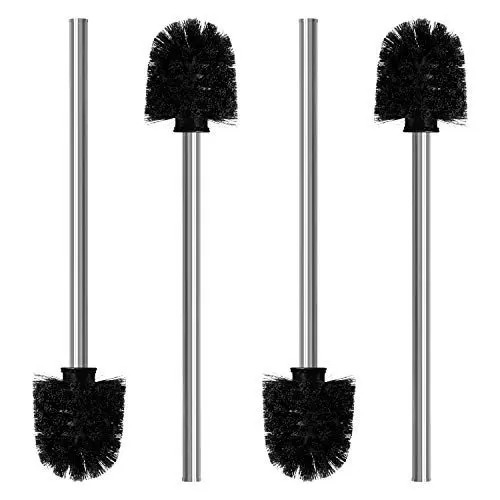 Produktbild: Nirox 4er Set Klobürsten Schwarz - WC Bürsten mit 8 cm Durchmesser - Toilettenbürste mit Edelstahlstiel - Klobesen in elegantem und edlem Design - Abnehmbare Bürstenköpfe