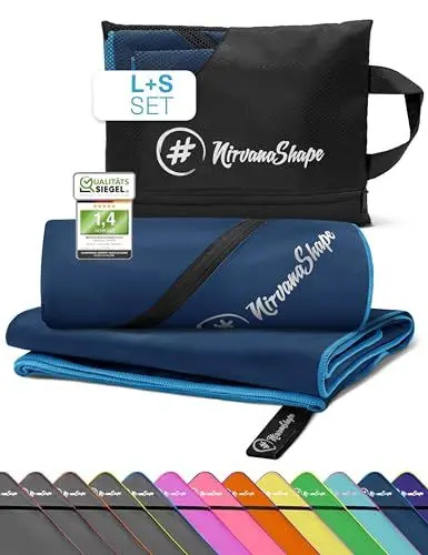 Produktbild: NirvanaShape Mikrofaser Handtuch, Microfaser Handtücher leicht, kompakt als Badetuch, Reisehandtuch, Strandtuch, Sporthandtuch, 2er Set L+S 140 x 70 + 60 x 40 cm