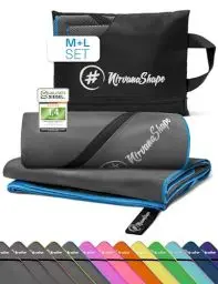 Produktbild: NirvanaShape Mikrofaser Handtuch, Microfaser Handtücher leicht, kompakt als Sauna-Handtuch, Badetuch, Strandtuch, Sporthandtuch, 2er Set L+M 140 x 70 + 120 x 60 cm