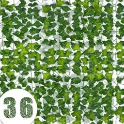 Produktbild: Niserelesa Efeu Künstlich Girlande Set 36 Stück, 2,1m Langlebige Efeuranken für Deko, Kunstpflanzen für Heim, Garten, Balkon & Event, UV-beständig, Grüne Fake Pflanzen für Hochzeit & Party Deko