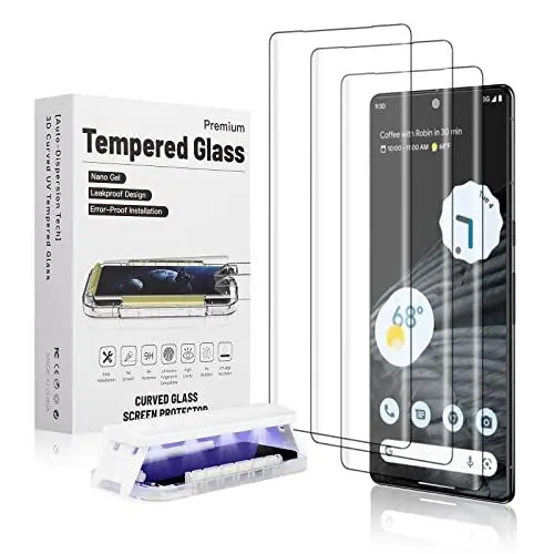 Produktbild: Ni-SHEN 3 Stück Ultra Displayschutzfolie für Google Pixel 7 Pro 3D Gebogenes gehärtetes Glas Schutz Unterstützung Fingerabdruck Entsperrung, Kratz- und Aufprallschutz, Full HD Clear & Touch Smoothly