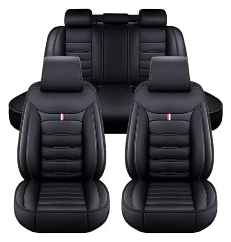 Produktbild: NISMIA Auto Sitzbezüge für V-w Tiguan 2016-2025 SEL R-Line Elegance, Leder Autositzbezüge Sets, 5 Sitzer Schonbezüge Sitzschoner Vorne Hinten Wasserdicht Sitzauflage Accessories(A(Black))