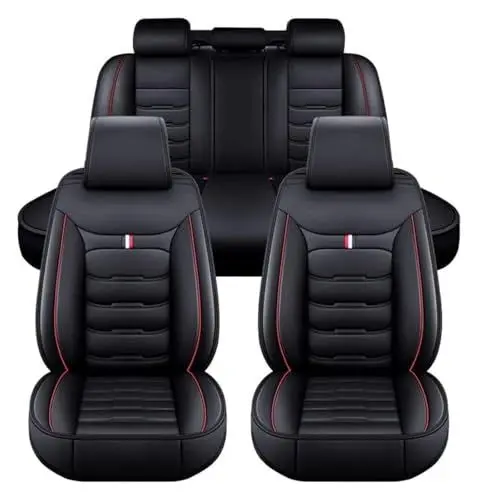 Produktbild: Auto Sitzbezüge für Seat Arona FR Altea FR Ateca FR Marbella Ibiza Mk2, Leder Autositzbezüge Sets, 5 Sitzer Schonbezüge Sitzschoner Vorne Hinten Wasserdicht Sitzauflage Accessories(C(Black Red))