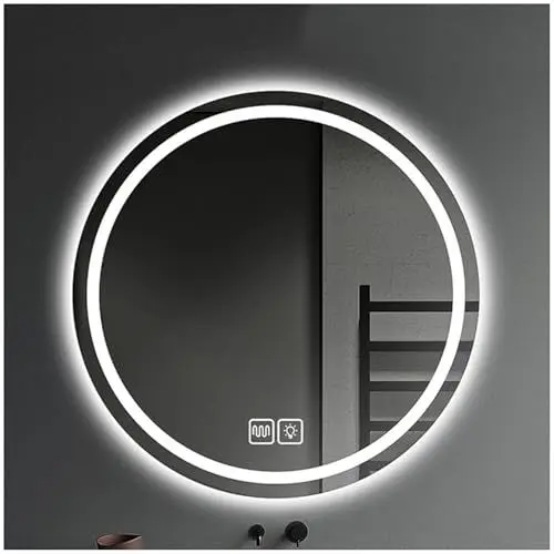 Produktbild: NISMIA Badezimmerspiegel mit Touch-Beleuchtung, HD-Smart-Spiegel, Verstellbarer LED-Badezimmerspiegel, beleuchteter Touchscreen-Antibeschlag-Rundspiegel,B(d),60cm